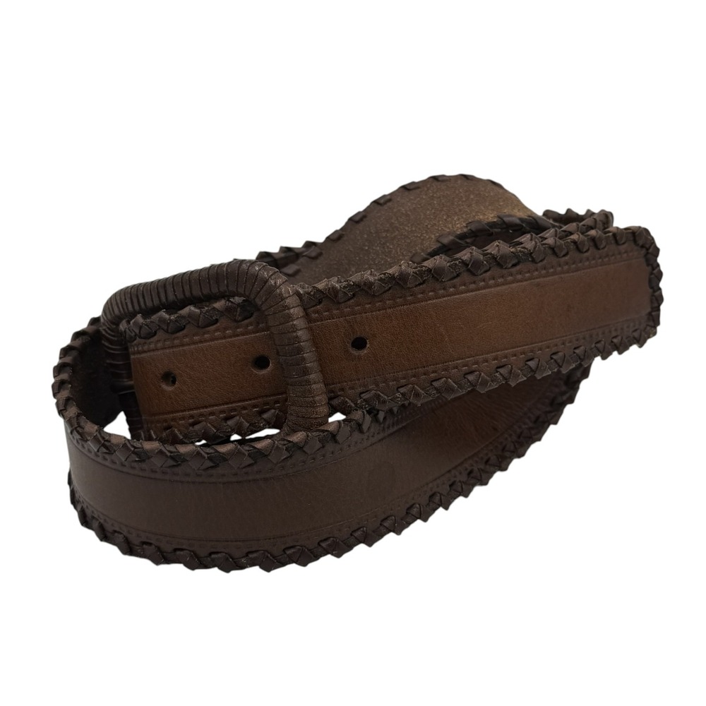 Banana Republic Belt Womens S Brown Genuine Leather Whipstitch Edge Wide Boho